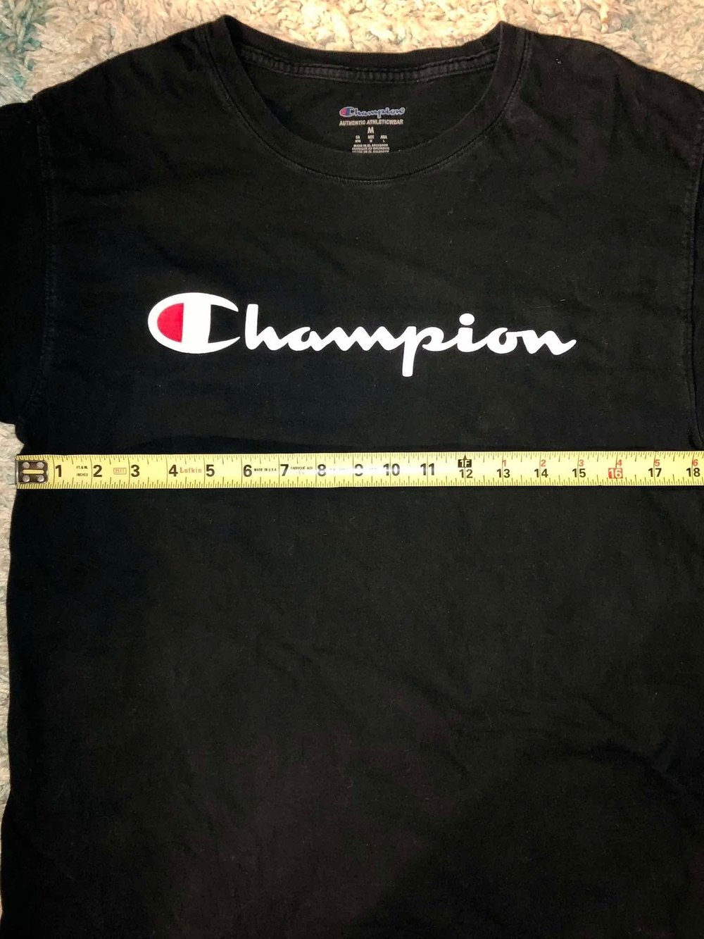 Champion Black T-Shirt with White Script Logo and Red Accent - Picture 4 of 4